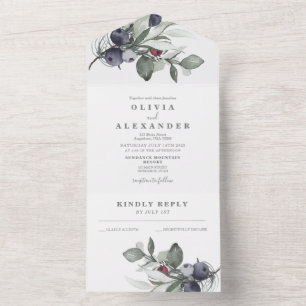 Convite de casamento Winter Greenery e Berries