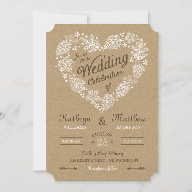 Convite de Casamento Woodland Heart (Frente)