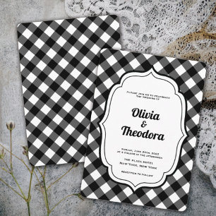 Convite de casamento xadrez moderno vintage