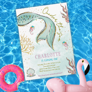 Convite de cauda de sereia brilhante menta sob o m