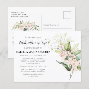 Convite de Celebração da Vida com Rosa Floral Rosa