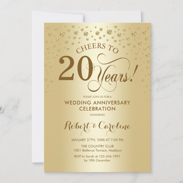 Convite de Celebração de 20º Aniversário Gold (Frente)