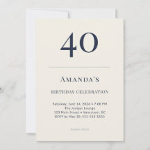 Convite de Celebração de 40 Anos Classic Navy & Cr