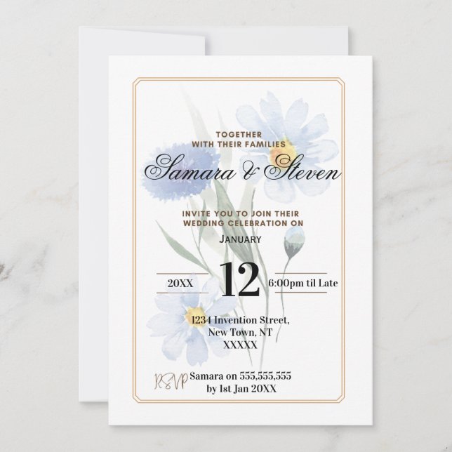 Convite de Celebração de Casamento com Flor de Cor (Frente)