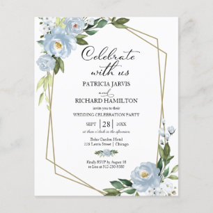 Convite de Celebração de Casamento Floral Azul den