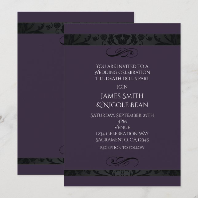 Convite de Celebração de Casamento Purple Elegance (Frente/Verso)