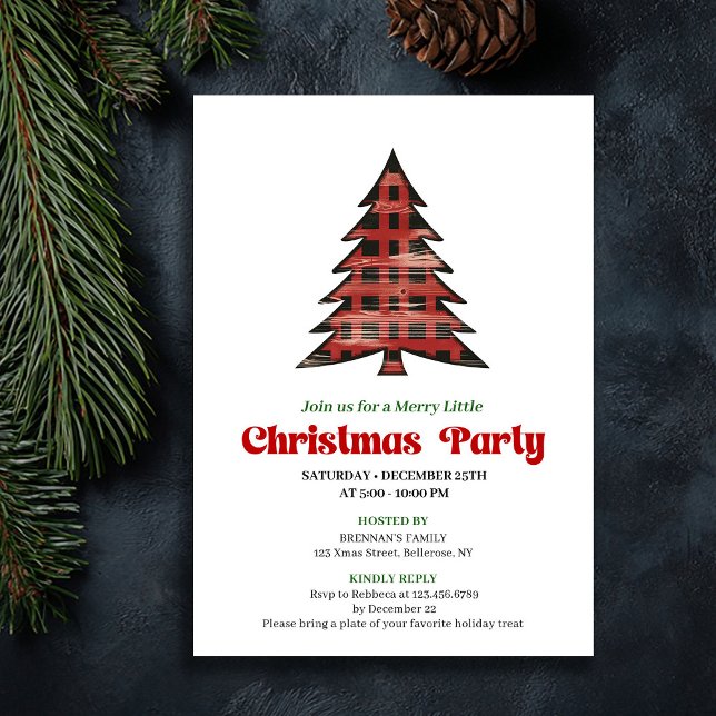 Convite de Celebração de Férias com Xadrez de Búfa (Playful Buffalo Check Holiday Celebration Invite)