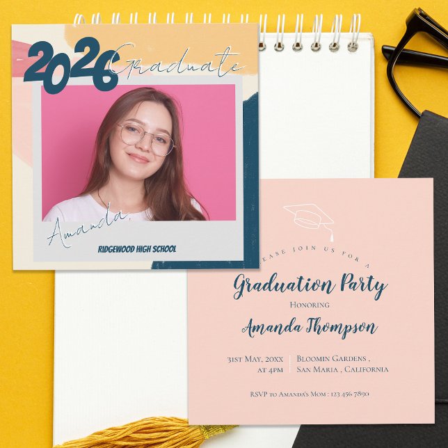 Convite de Celebração de Festa de Formatura de 202 (Class of 2026 Photo Graduation Party Invitation | Modern Pastel Graduate Celebration Invite)