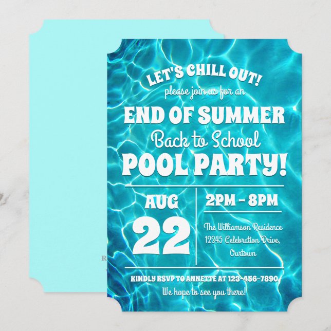 Convite de Celebração de Festa na Piscina de Volta (Frente/Verso)