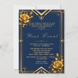 Convite de Celebração de Gala Luxo Azul Marinho e
