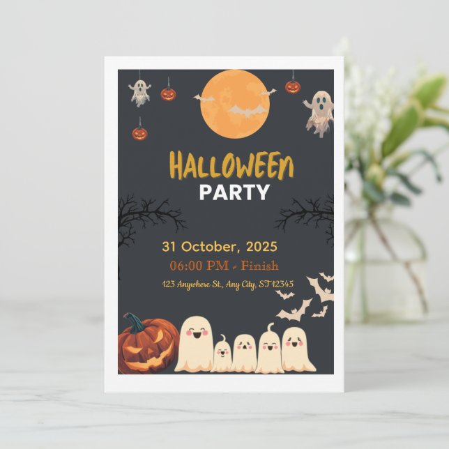 Convite de Celebração de Halloween Doce e Assustad (Em pé/Frente)