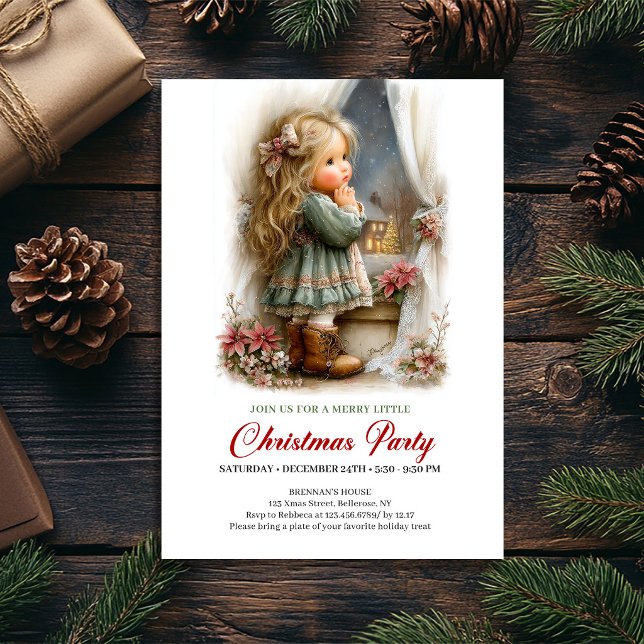 Convite de Celebração de Natal Cena de Férias Meni (Christmas Celebration Invite Cute Girl Holiday Scene)