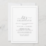 Convite de celebração de Vamos prateado minimalist<br><div class="desc">Este convite minimalista de celebração de vamos prateado é perfeito para uma simples festa de noivado, casamento após festa, aposentadoria, formatura ou qualquer evento feliz. A design romântica moderna apresenta cinzas clássicas de prata e tipografia branca, pareadas com uma caligrafia rustica, mas elegante, com estilo antigo, com letra de mão....</div>