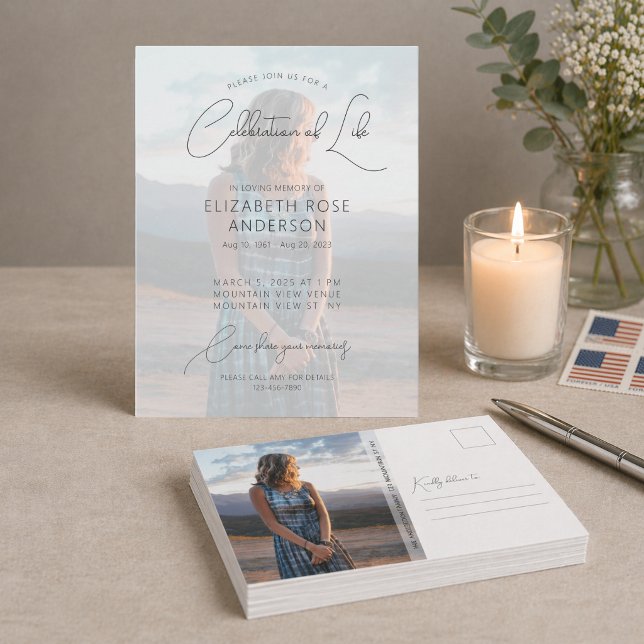 Convite de Celebração de Vida com Foto Moderna (Criador carregado)