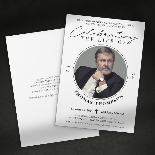 Convite de Celebração de Vida Memorial com Foto El (Criador carregado)