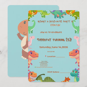 Convite de Celebração Dino-Mite Bi Personalizado
