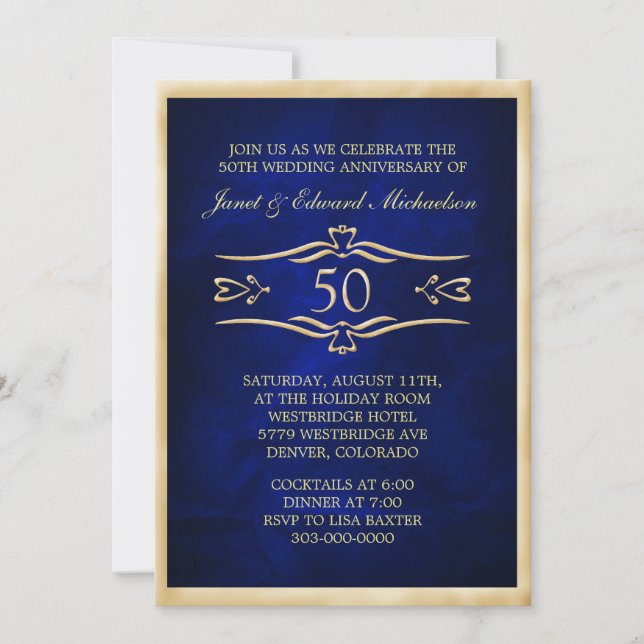 Convite de Celebração do Aniversário Azul Dourado (Frente)