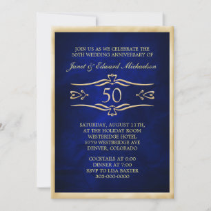 Convite de Celebração do Aniversário Azul Dourado