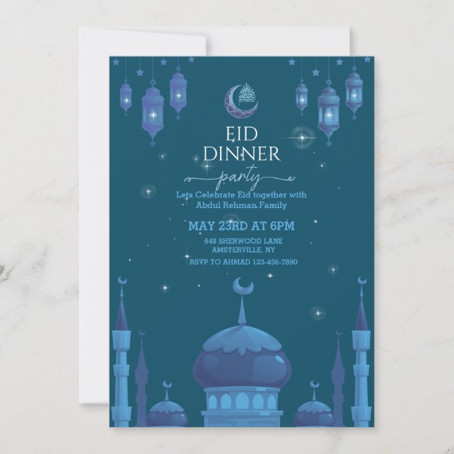 Convite de celebração do Eid al fitr em uma noite  (Frente)