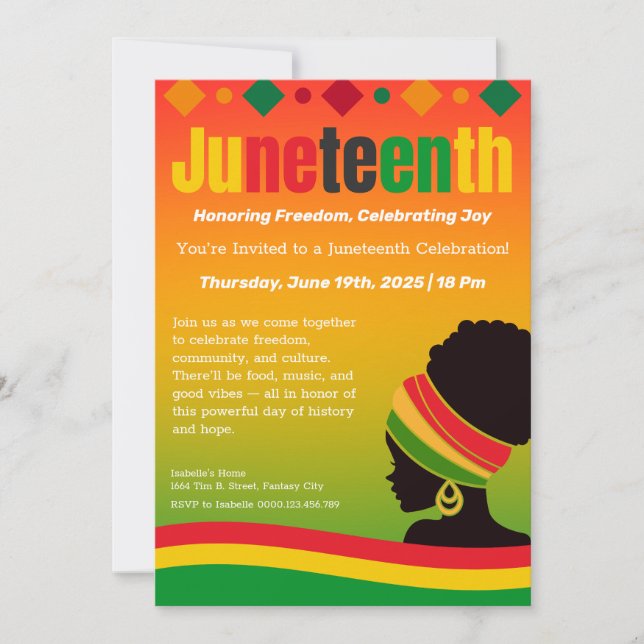 Convite de Celebração do Juneteenth – Liberdade &  (Frente)