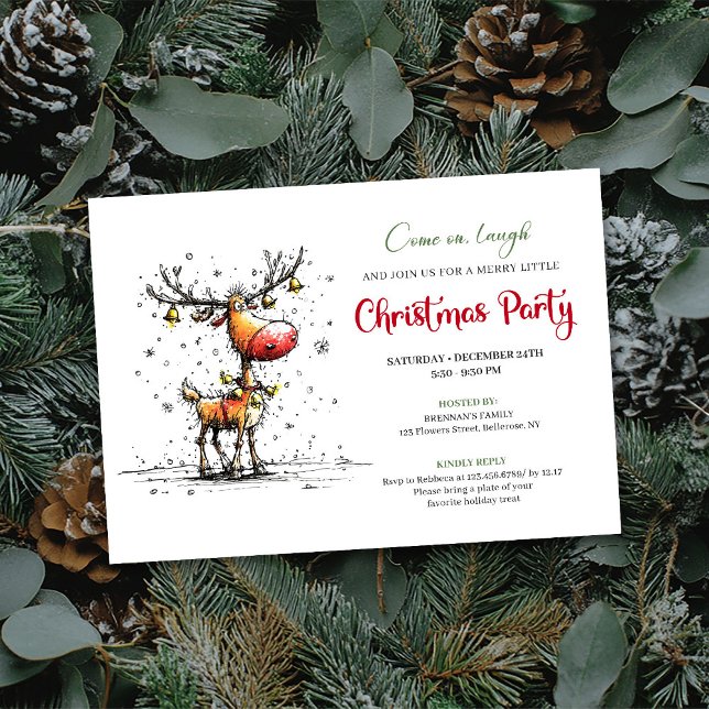 Convite de Celebração Festiva de Rena Divertida (Playful Reindeer Festive Celebration Invitation)