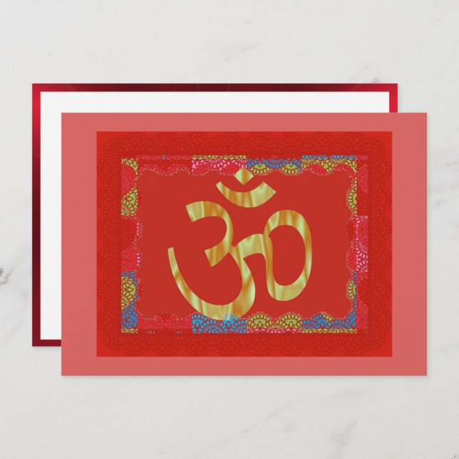 Convite de celebração hindu Om vermelho e dourado (Frente/Verso)