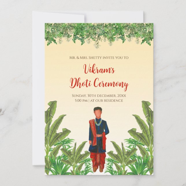 Convite de cerimônia Boy Dhoti Pancha Kattu convid (Frente)
