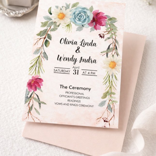 Convite de Cerimônia de Casamento Floral em Aquare (Criador carregado)