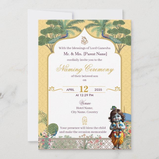 Convite de Cerimônia de Nomeação do Bebê Krishna N (Frente)