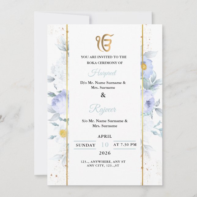 Convite de Cerimônia de Rokha Floral Elegante (Frente)