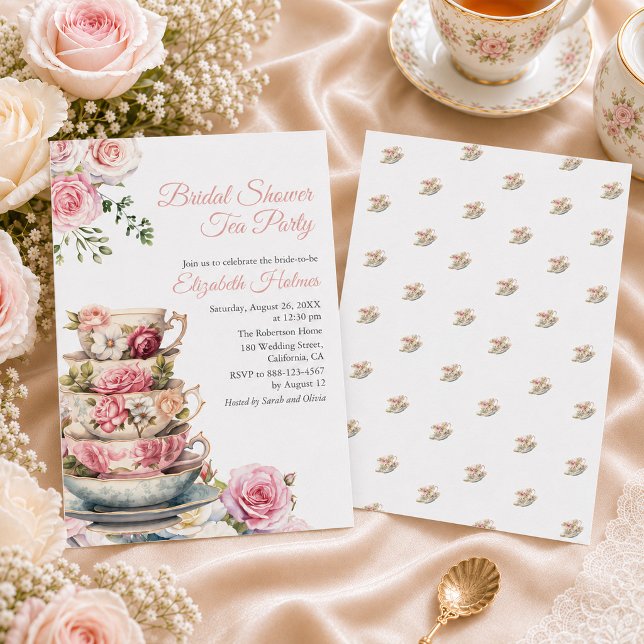Convite de Chá Blush Pink Floral para Chá de Noiva (Blush Pink Floral Teacup Bridal Shower Invitation)