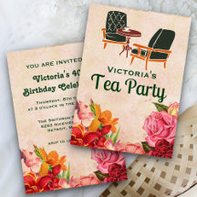 Convite de chá da tarde de aniversário floral vint
