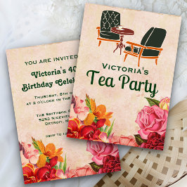 Convite de chá da tarde de aniversário floral vint