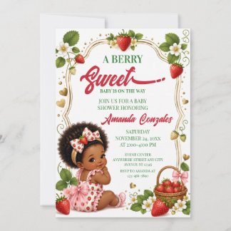 Convite de Chá de Bebê Afro Morango, Doce como uma
