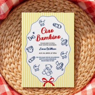 Convite de chá de bebê amarelo Ciao bambino