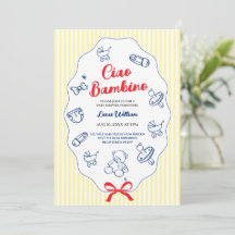 Convite de chá de bebê amarelo Ciao bambino