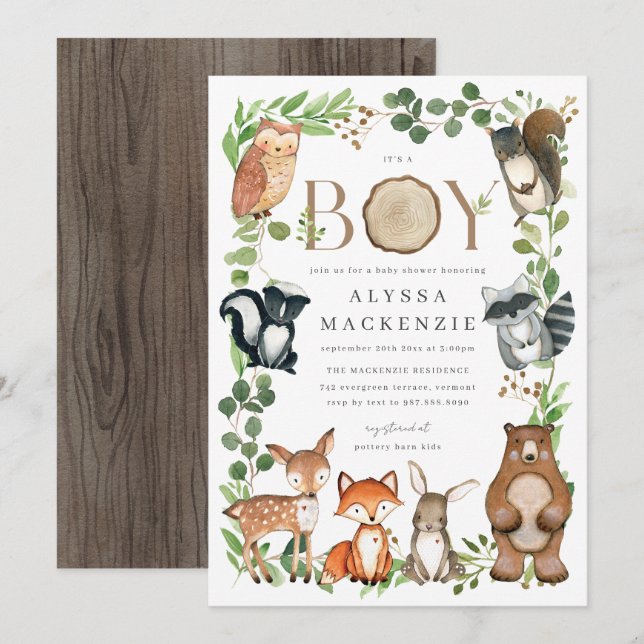 Convite de Chá de Bebê Animais da Floresta (Frente/Verso)
