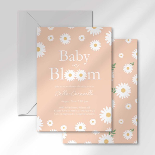 Convite de Chá de Bebê Apricot Daisy Baby in Bloom (Criador carregado)