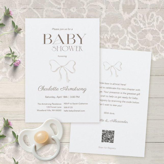Convite de Chá de Bebê Arco-íris Azul Claro em Aqu (Subtle Dusty Blue Watercolor Bow Baby Shower Invitation ©Susanne Sachers - Sunny Mind 🌞)