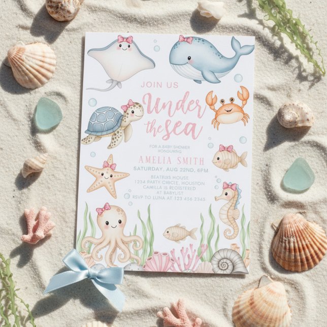 convite de chá de bebê arco-íris sob o mar em aqua (Criador carregado)
