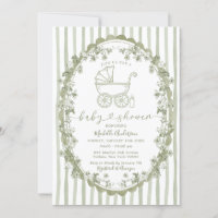Convite de Chá de Bebê Arco Listras de Carrinho de