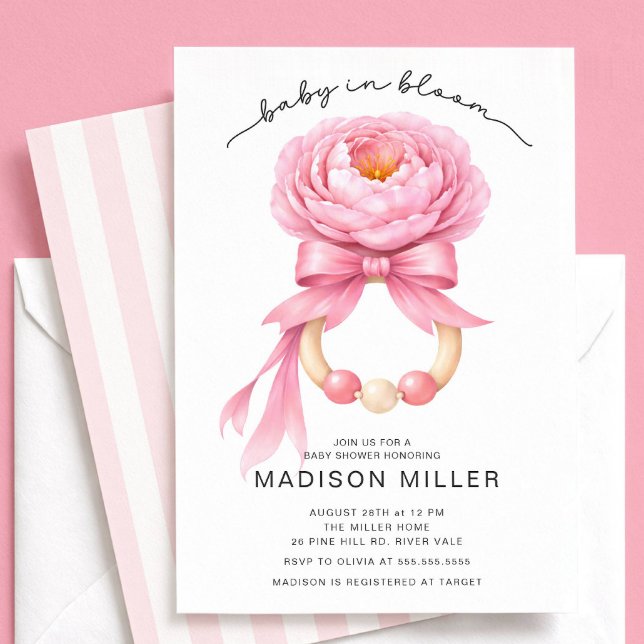 Convite de Chá de Bebê Baby in Bloom Menina Rosa (Criador carregado)