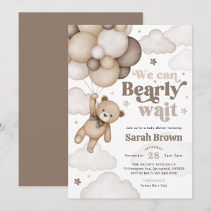 Convite de Chá de Bebê Balão de Urso Marrom