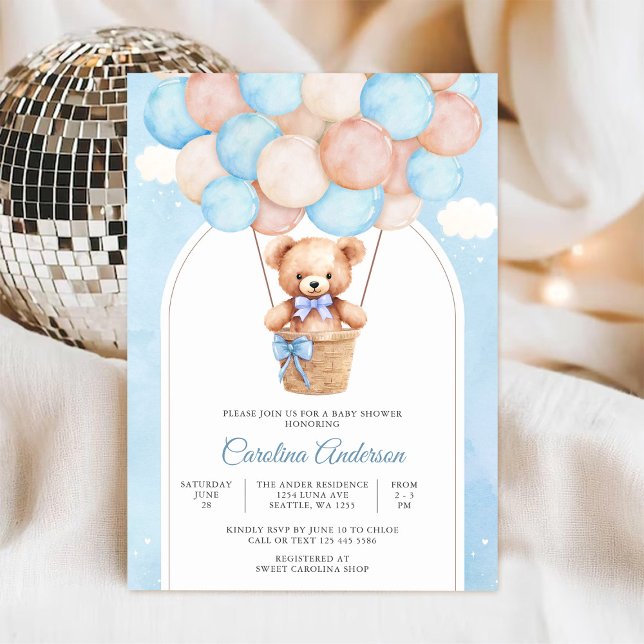 Convite de Chá de Bebê Balão Teddy Fofo (Criador carregado)