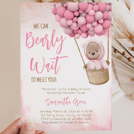 Convite de Chá de Bebê Balão Urso Rosa