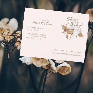 Convite de Chã de Bebê Berço Antigo Rosa Bebê