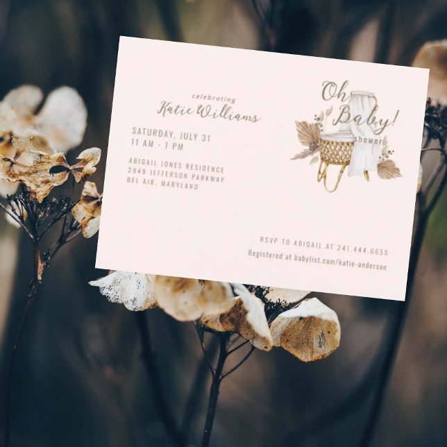 Convite de Chã de Bebê Berço Antigo Rosa Bebê (Criador carregado)