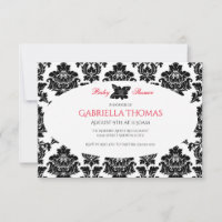Convite de Chá de Bebê Black Damask & Flower - 3x5