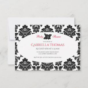 Convite de Chá de Bebê Black Damask & Flower - 3x5