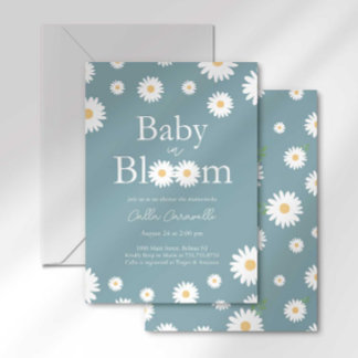 Convite de Chá de Bebê Blue Daisy Baby in Bloom Ba
